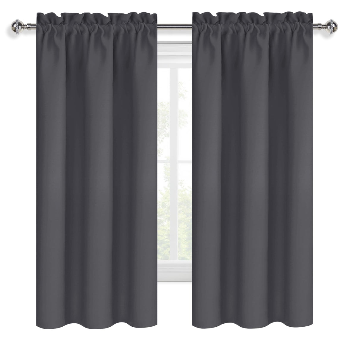 Blackout Curtains for Bedroom 38 x 72 Inch Long Dark Grey 2 Panels (2 Count)