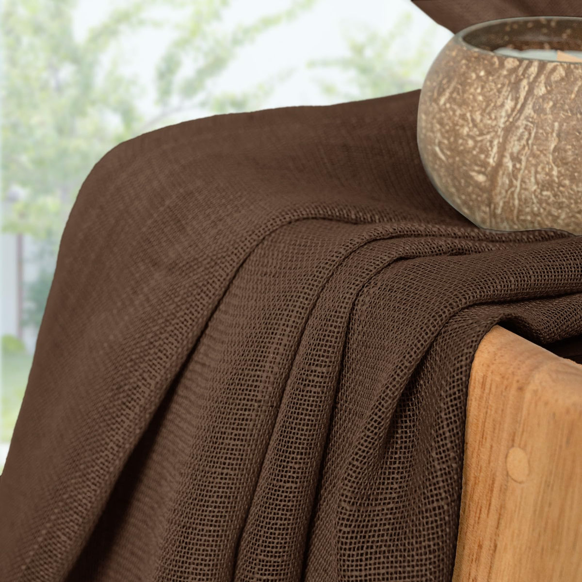 Brown Linen Semi Sheer Curtains 45 Inches Long 2 Panels (2 Count)