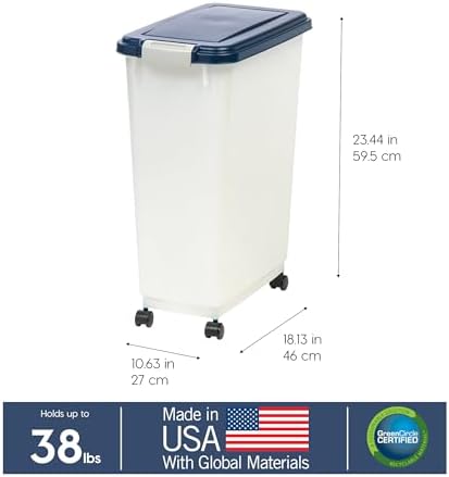 IRIS USA Dog Food Storage Container, Up to 38 lbs, Navy/Pearl, Made in USA
