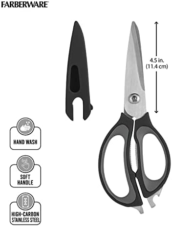Farberware 4-in-1 Kitchen Shears with Sheath, Grey and Black