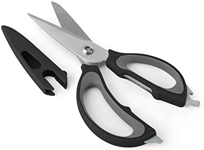Farberware 4-in-1 Kitchen Shears with Sheath, Grey and Black