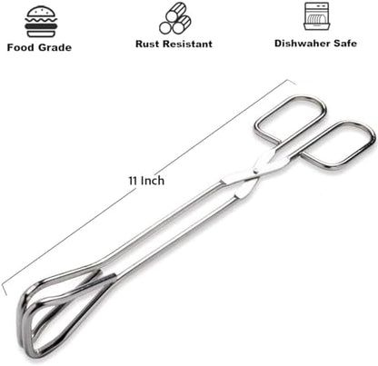 Hiash 11" Heavy Duty Stainless Steel Kitchen Scissor Tongs with Comfortable Ergonomic Grip, Heat Resistant Tongs for Cooking & BBQ, Set of 2