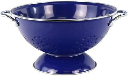 Reston Lloyd, 3 Quart Powder Coated Steel Kitchen Strainer Basket for draining Pasta, Vegetable and Fruit, Chrome Handles and Wide Stable Base, Indigo