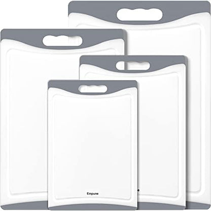 Empune BPA-Free Plastic Cutting Board for Kitchen with Juice Grooves, Extra Large Dishwasher Safe Cutting Boards Set of 4 with Handles, Thick Non-Slip Chopping Board for Meat, Fruit and Chicken, Grey