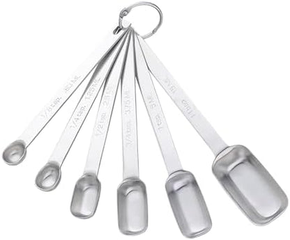 DOCBLACK 6PCS Measuring Spoons Set, Premium Heavy Duty Stainless Steel Metal Kitchen Measuring Tools Set, for Cooking Baking, for Dry or Liquid, Fits in Spice Jar - Sliver