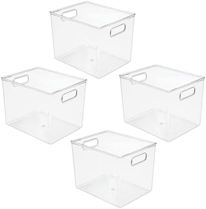 mDesign Plastic Tall Deep Kitchen or Pantry Organizing Storage Bins with Handles - Food Organization Storage Bins for Kitchen Pantry Cabinet, Refrigerator or Freezer, Ligne Collection, 4 Pack, Clear