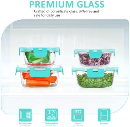 KOMUEE 24 Pieces Glass Food Storage Containers Set, Green