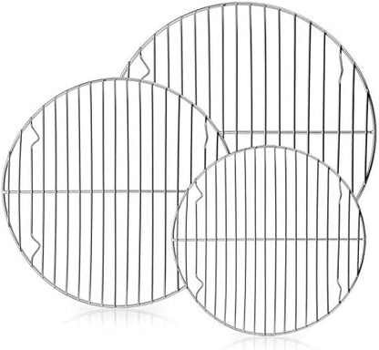 E-far Round Cooking Racks - Size 7½” & 9” & 10½” - Stainless Steel Round Steaming Baking Cooling Rack Set of 3, Multi-Purpose for Canning Air Fryer Pressure Cooker, Dishwasher Safe