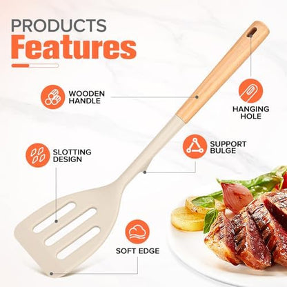 Extra Large Silicone Spatula Turner Set with Wooden Handle