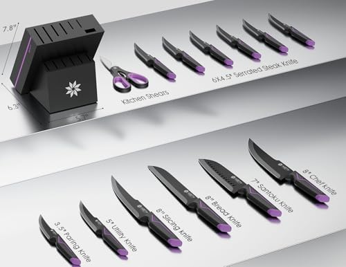 ASETY Knife Set, 15 PCS Kitchen Knife Set with Built-in Sharpener Block