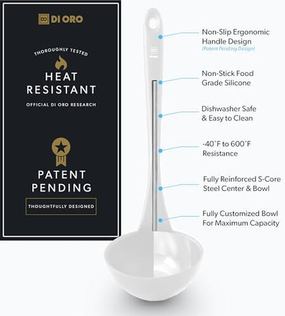 DI ORO Silicone Ladle - Soup & Serving, 600F Heat Resistant, Stone