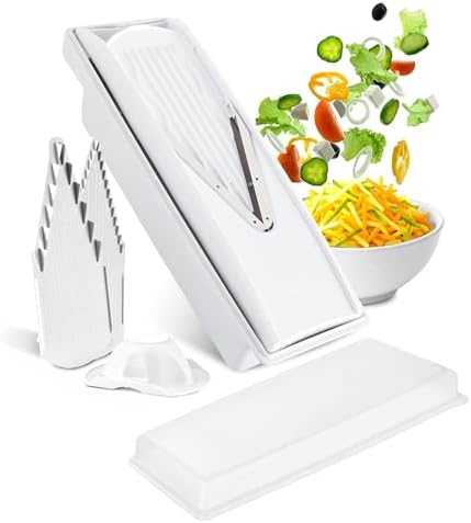 Swissmar V-Prep™ Mandoline Slicer – Versatile Kitchen Slicer for Julienne, Shred, Cube & Slice – Includes Multi-Function Bowl & Safety Holder – Essential Kitchen Gadget – White