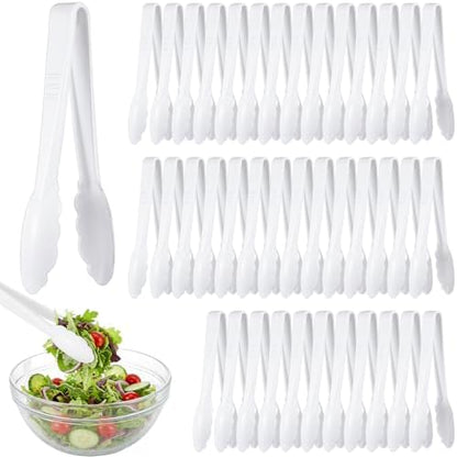 Tessco 50 Pcs Plastic Tongs, 9 Inch Disposable Serving Tongs,White