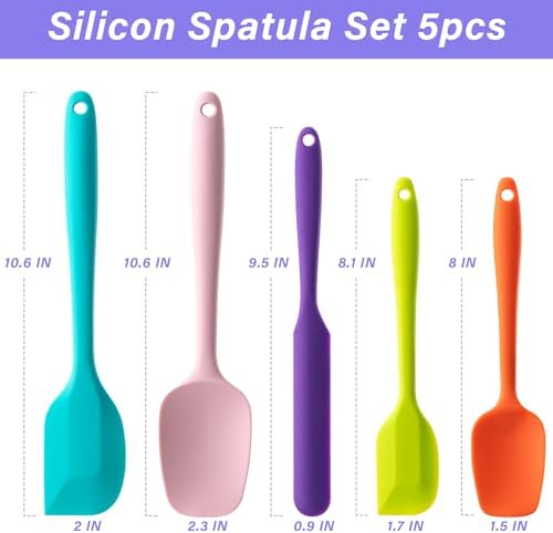 Silicone Spatula Set,5 Piece Food Grade Rubber Spatulas,Multicolor