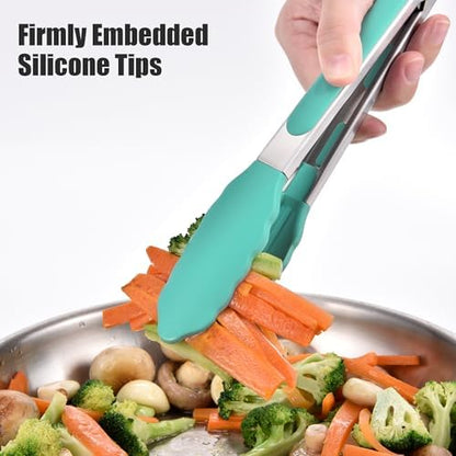 Doosu Kitchen Tongs with Silicone Tips for Cooking Serving (3Pcs, Aqua Sky)