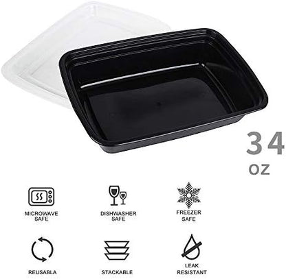 50-Pack Meal Prep Containers, Food Storage with Lids, 1000ml/34 OZ