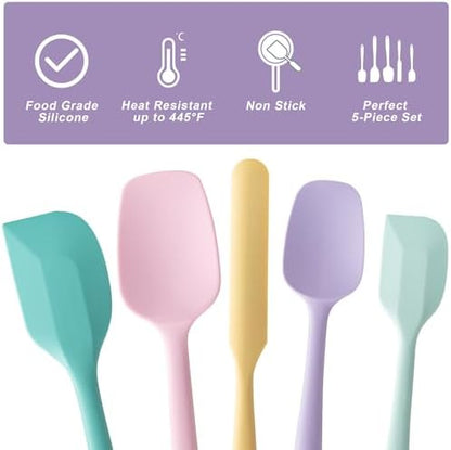 Silicone Spatula Set,5 Piece Food Grade Rubber Spatulas,Multicolor 3