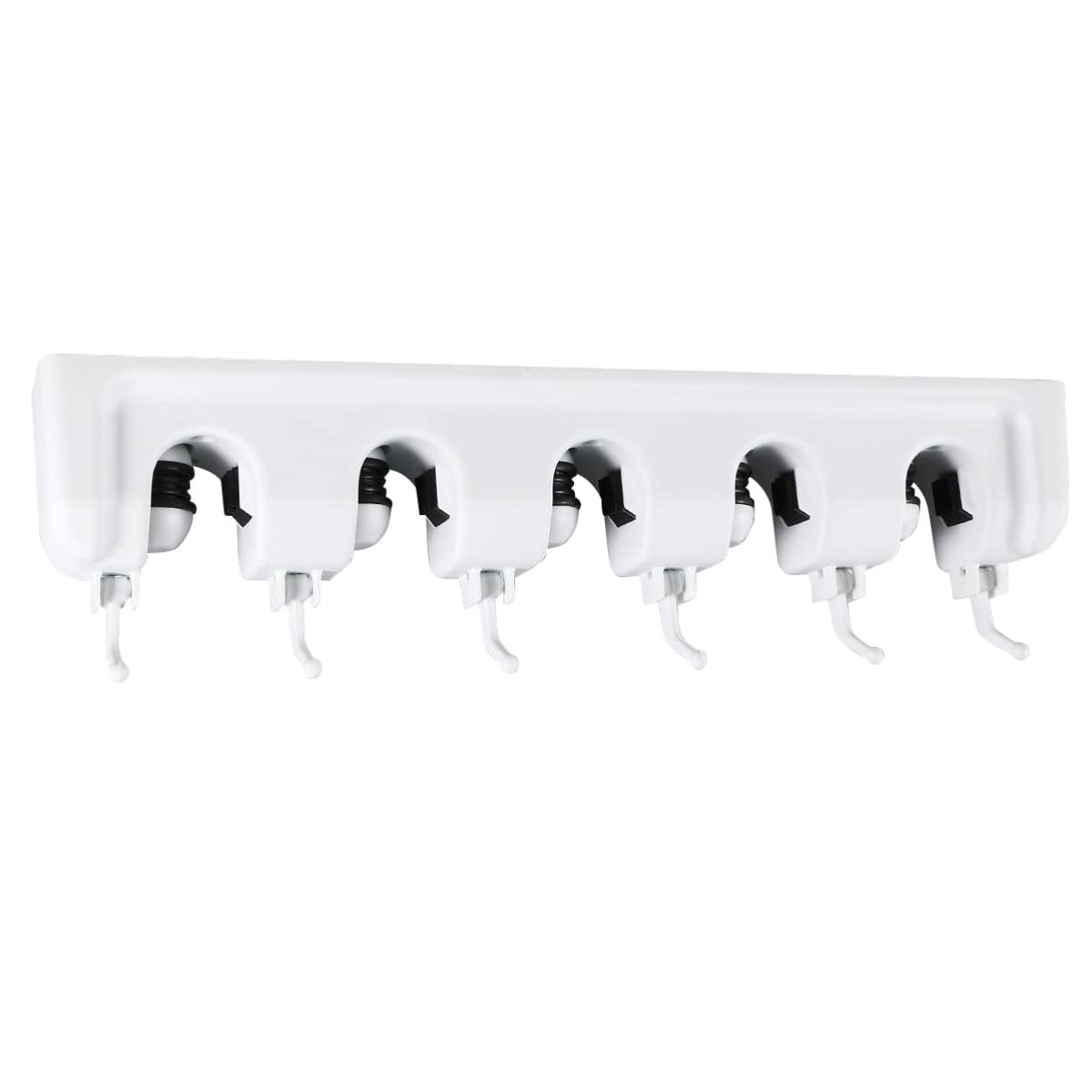 Mop and Broom Holder Wall Mounted Storage Rack Slots Hooks for Garage Garden Kitchen Organization Versatile Umbrella and Tool Storage Rack White