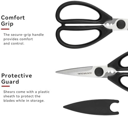 Kitchen Scissors for Food, HUNTER.DUAL Heavy Duty Come Apart Poultry Shears for Cooking, All Purpose for Cutting Chicken, Meat, Fish & Vegetables (Black, 8.26 Inch)