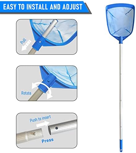 Poolvio Swimming Pool Leaf Skimmer Net, with 5 Sections Telescopic Aluminum Pole & Nylon Medium Fine Mesh Pool Net, Pool Cleaning Tool for Removing Leaves & Debris
