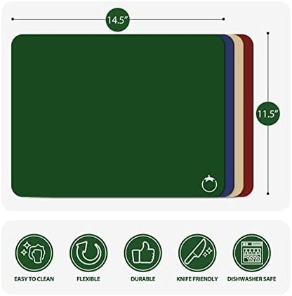 WK Plastic Flexible Cutting Boards for Kitchen Set of 4, Colored Cutting Board Mats with Food Icons, Non-Slip Cutting Mats, BPA Free, Dishwasher Safe