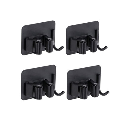 Pack of 4 Stainless Steel Broom Holder No Drill Mop Wall Mount Holder Gripper Rack with Hook Hanger Garden Tool Organizer (4 Count)