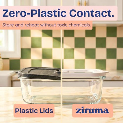 Non-Toxic Glass Food Containers with Lids, 4-Pack, 35 oz, Airtight, Gray