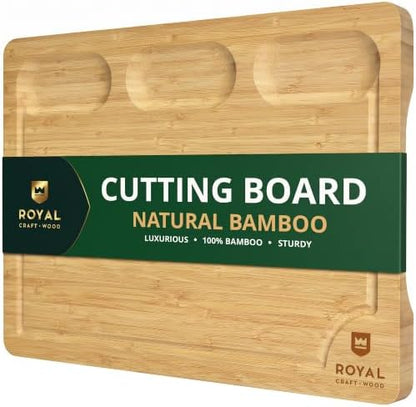 ROYAL CRAFT WOOD Bamboo Cutting Board with Juice Groove - Kitchen Chopping Board for Meat Cheese and Vegetables, Heavy Duty Serving Tray