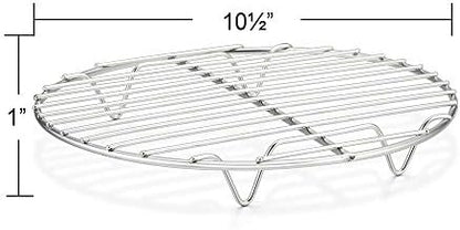 E-far 10½ Inch Round Cooling Cooking Racks, Stainless Steel Round Steaming Baking Rack Set of 2, Multi-Purpose for Canning Air Fryer Pressure Cooker, Dishwasher Safe