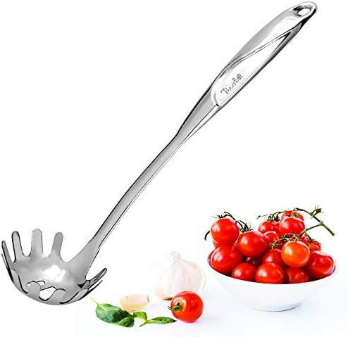 Kitchen 304 Stainless Steel Spaghetti Server – 12" Pasta Fork with Draining Holes & Anti-Slip Teeth – Rust-Resistant Noodle Ladle – Dishwasher Safe Kitchen Utensil for Everyday Use