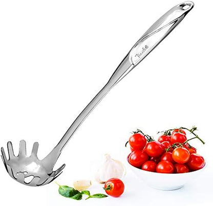 Kitchen 304 Stainless Steel Spaghetti Server – 12" Pasta Fork with Draining Holes & Anti-Slip Teeth – Rust-Resistant Noodle Ladle – Dishwasher Safe Kitchen Utensil for Everyday Use
