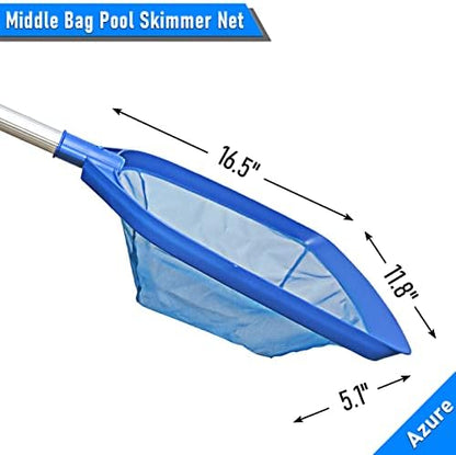Poolvio Swimming Pool Leaf Skimmer Net, with 5 Sections Telescopic Aluminum Pole & Nylon Medium Fine Mesh Pool Net, Pool Cleaning Tool for Removing Leaves & Debris