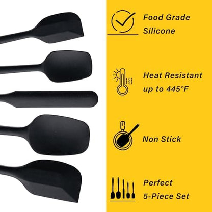 Silicone Spatula Set,5 Piece Food Grade Rubber Spatulas,Black