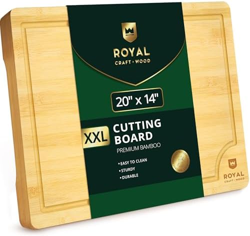 ROYAL CRAFT WOOD Bamboo Cutting Board with Juice Groove - Kitchen Chopping Board for Meat Cheese and Vegetables, Heavy Duty Serving Tray