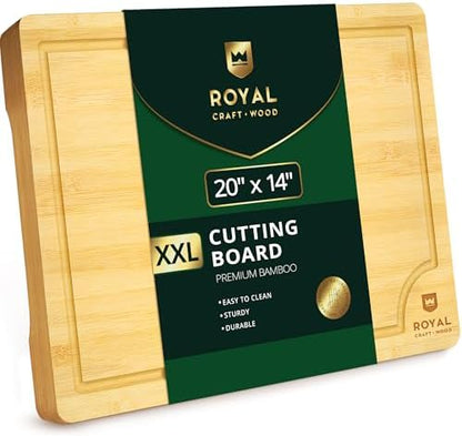 ROYAL CRAFT WOOD Bamboo Cutting Board with Juice Groove - Kitchen Chopping Board for Meat Cheese and Vegetables, Heavy Duty Serving Tray
