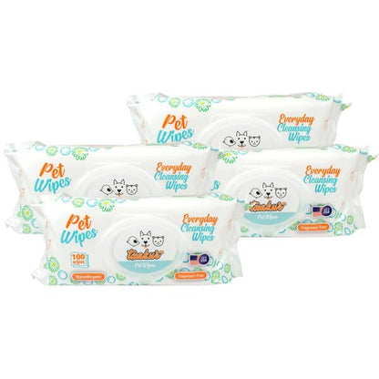 pet Wipes for Dogs and Cats Hypoallergenic Natural Products for Cleansing from Nose to Tail 400ct 8x7in Wipes in Packs of 100 Wipes Perfect for Grooming and Cleaning Made in the USA (400 Count)