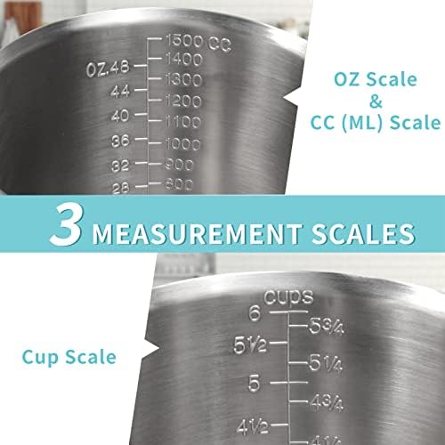 Measuring Cup, [Upgraded, 3 Measurement Scales, Including Cup Scale, ML Scale, Ounce Scale], Newness Stainless Steel Measuring Cup with Marking with Handle, 48 Ounces (1.5 Liter, 6 Cup)