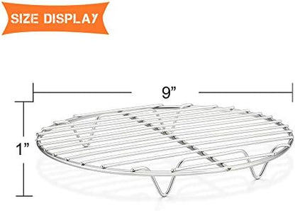 E-far 9 Inch Round Canning Cooking Racks, Stainless Steel Round Steaming Baking Cooling Rack Set of 2, Multi-Purpose for Air Fryer Pressure Cooker, Dishwasher Safe