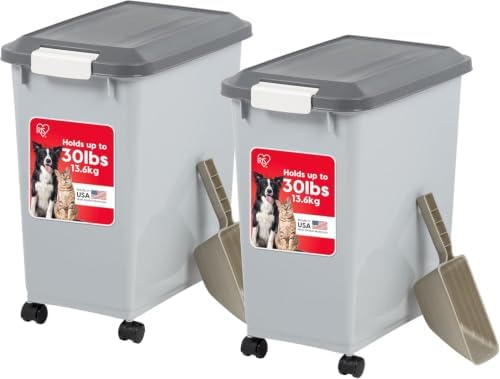 IRIS USA Dog Food Storage Container, 2-Pack, Up to 30 lbs, Gray/Dark Gray