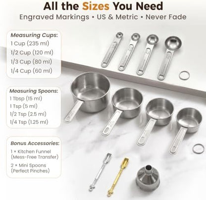 11 PCS Measuring Cups and Spoons Set with Funnel & Mini Spoons for Baking