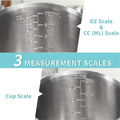 Measuring Cup, [Upgraded, 3 Measurement Scales, Including Cup Scale, ML Scale, Ounce Scale], Newness Stainless Steel Measuring Cup with Marking with Handle, 24 Ounces (0.7 Liter, 3 Cup)
