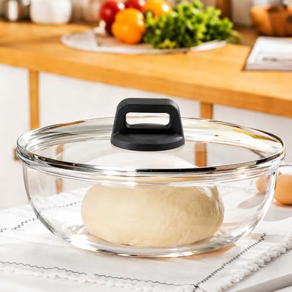 Large Glass Bowl for Sourdough Bread Making 6 QT Glass Mixing Bowl with Lid and Solid Black Bakelite Handle Clear Sourdough Bread Proofing Bowl with Cover Ideal for Baking Meal