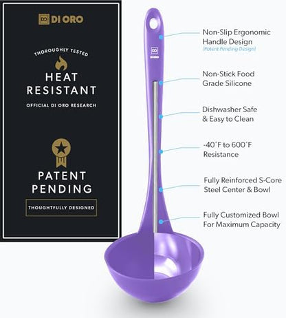 DI ORO Silicone Ladle - Soup & Serving, 600F Heat Resistant, Lavender