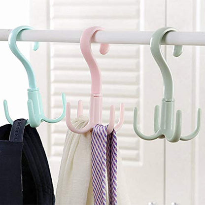 2Pcs Rotating Belt Hanger 360 Degrees Rotatable Organizer with 4 Hooks for Drying Towels Bras Clothes Gloves Plastic Laundry Sock Drying Hanger Nordic Green (2 Count)