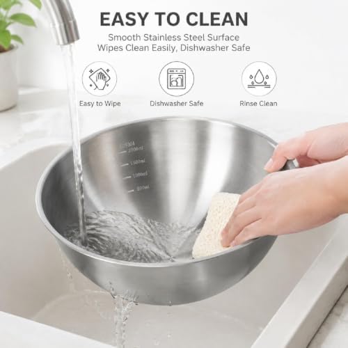 Stainless Steel Mixing Bowls Set of 4 - 9.84", 8.66" , 7.5" & 6" Metal Mixing Bowls, 3.3 Qt, 2 Qt, 1.5 Qt & 1Qt Stainless Steel Salad Bowls, 304 Stainless Steel Bowl for Kitchen, Baking, and Meal Prep