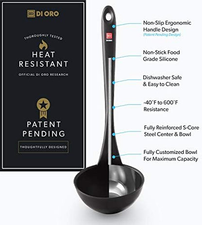 DI ORO Silicone Ladle - Soup & Serving, 600F Heat Resistant, Black