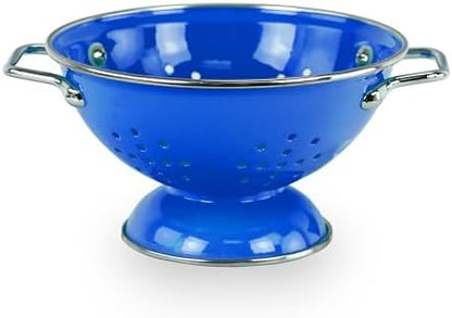 Reston Lloyd, 1 Quart Powder Coated Steel Kitchen Strainer Basket for draining Pasta, Vegetable and Fruit, Chrome Handles and Wide Stable Base, Azure