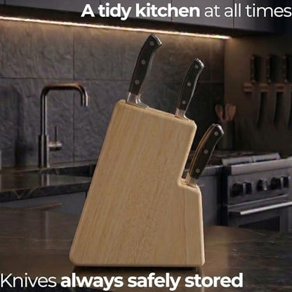 Kitchen knife holder elegant & sturdy (15 slots). Universal knife block with slots for knives, scissor and sharpenner. Knife Block without Knives. Kitchen knife holders for counter top. (Rubber Wood)