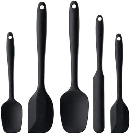 Silicone Spatula Set,5 Piece Food Grade Rubber Spatulas,Black