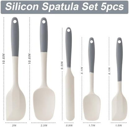 Silicone Spatula Set,5 Piece Food Grade Rubber Spatulas,Gray+White